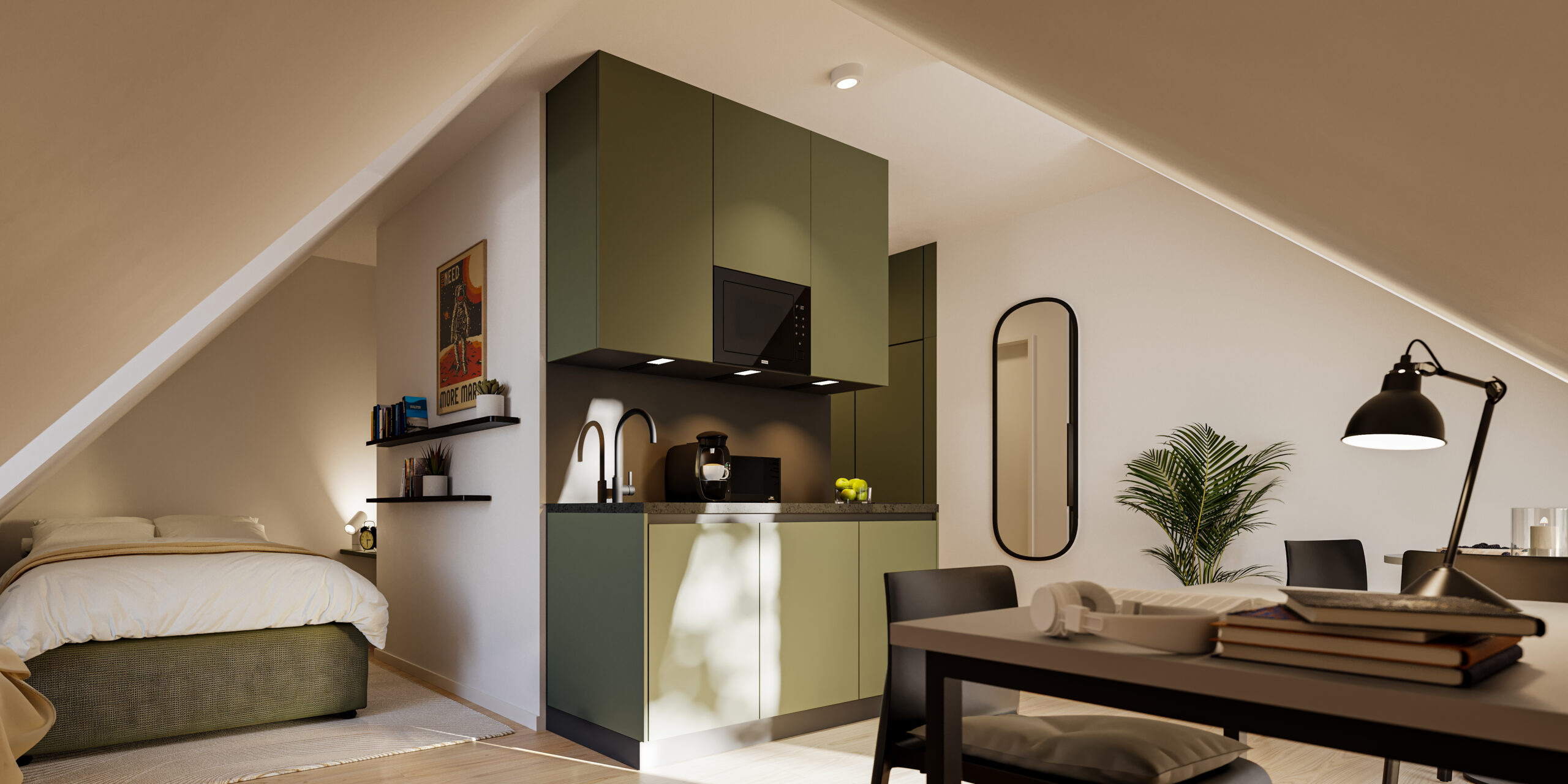 Dachgeschoss-Apartment mit Küche und Essbereich